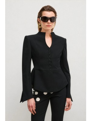 Love My Body  Moda Tutkusu Mono Kapama Peplum Ceket Siyah 119M2308000