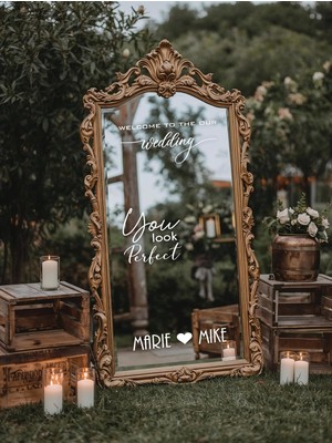 Lora Wedding Nişan Ayna Yazısı Isme Özel 50CM Siyah | You Look Perfect ve Isimleriniz Yazılı Söz Nişan Düğün Için Karşılama Ayna Yazısı Sticker, Folyo, Vinil