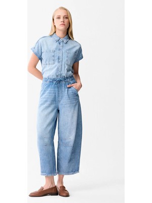 Love My Body Beli Lastikli Bol Denim Pantolon Mavi 153LO032000