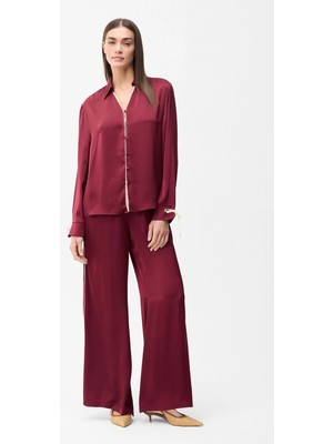 Love My Body Beli Lastikli Cep Detaylı Pantolon Bordo 153L9898000
