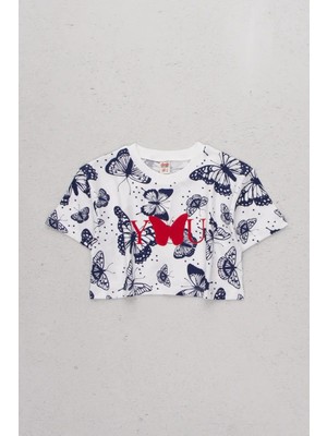 Dmb Kids Kelebek Baskılı Kız Çocuk Crop T-Shirt