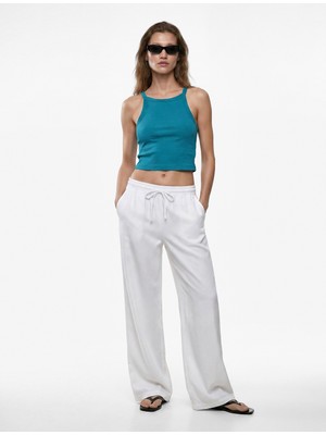Koton Pamuklu Ribanalı Slim Fit Kolsuz Halter Yaka Crop Top