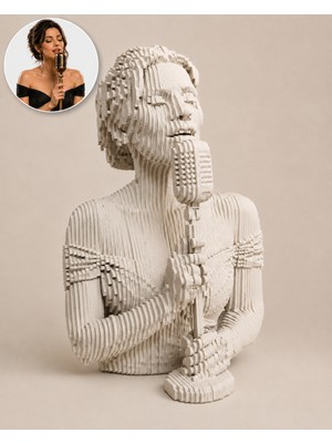 Layerart Atelier Kişiye Özel Fotoğraftan Heykele Parametrik Katmanlı Şarkıcı Ahşap Büst 25CM – Özel Tasarım Fotoğraftan Büst