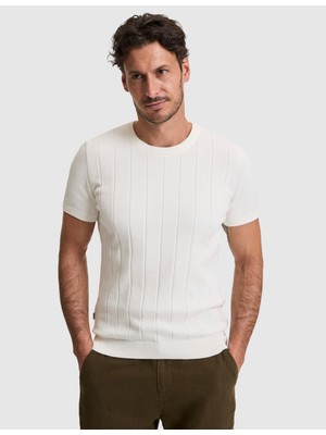 Pierre Cardin Erkek Ekru Slim Fit %100 Pamuk Bisiklet Yaka Triko Tişört 50325064-VR019