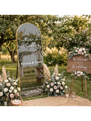 Lora Wedding Nişan Ayna Yazısı Isme Özel 50CM Altın | Welcome To The Wedding ve Isimleriniz Yazılı Söz Nişan Düğün Için Karşılama Ayna Yazısı Sticker, Folyo, Vinil