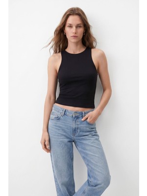 Rays Siyah Yuvarlak Yaka Crop Atlet 8163A
