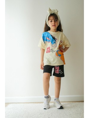 Aselin Kids Kız Çocuk Çizgi Karakter Baskılı Şortlu Yazlık Takım