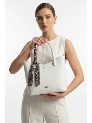 Ayakkabı Fuarı Elit VSN3114C Kadın Fularlı Kol ve Omuz Çantası Beyaz
