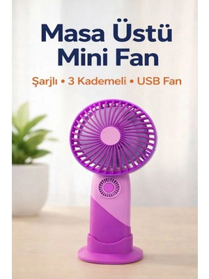 İnovaxis Standlı Şarjlı Mini El Fanı – 3 Kademeli, Sessiz, Taşınabilir Masaüstü Vantilatör