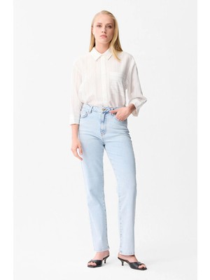 Love My Body Boru Paça Denim Cepli Pantolon Mavi 153LO024000