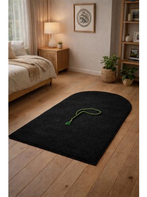 Lugmo Seccade Namaz Halısı Yıkanabilir Kaymaz Taban Peluş 70X120 cm Siyah