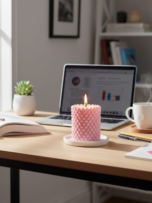 AY IŞIĞI MUMLARI Inci Taneleri Hediyelik Dekoratif Portakal Çiçeği Kokulu Soya Wax Mum (Pembe Renkli)