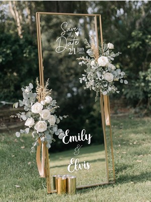 Lora Wedding Nişan Ayna Yazısı Isme Özel 50CM Beyaz | Save The Date ve Isimleriniz Yazılı Söz Nişan Düğün Için Karşılama Ayna Yazısı Sticker, Folyo, Vinil