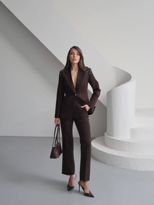 Hope And Me Kadın Taş Detaylı Ceket Blazer Pantolon Takım
