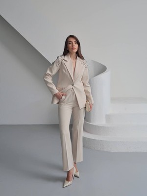 Hope And Me Kadın Taş Detaylı Ceket Blazer Pantolon Takım