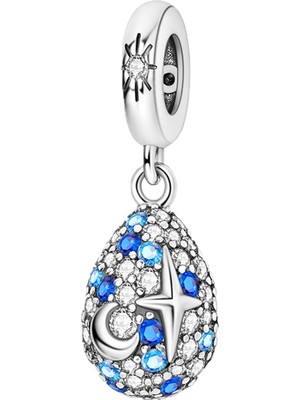 Fubena Mavi Taşlı Ay ve Yıldız Yumurta Sallantılı Charm