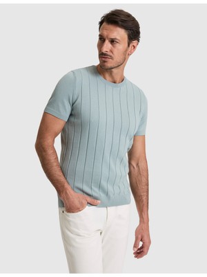 Pierre Cardin Erkek Koyu Mint Slim Fit %100 Pamuk Bisiklet Yaka Triko Tişört 50325064-VR152