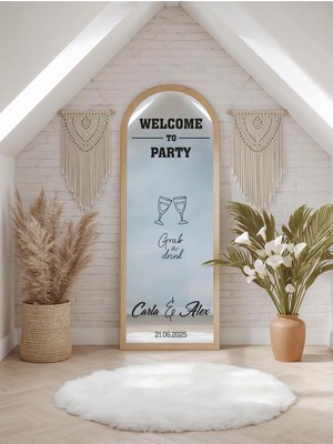 Lora Wedding Nişan Ayna Yazısı Isme Özel 50CM Beyaz | Welcome To Party ve Isimleriniz Yazılı Söz Nişan Düğün Için Karşılama Ayna Yazısı Sticker, Folyo, Vinil