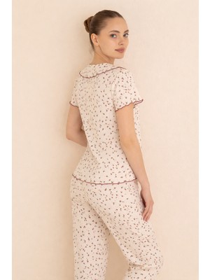 Çağrı Homewear Fransız Yaka Fiyonklu Gipeli Pijama Takımı