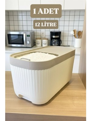 Bayev 1 Adet Apex Krem 12 Litre Kayar Kapaklı Deterjan Kabı-Ölçekli Tekerlekli Erzak Bakliyat Saklama Kutu