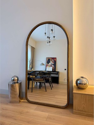 Effe Yapı Dekor Doğal Ahşap Çerçeveli 180X100 cm ( Ceviz ) Oval Ayaklı Boy Aynası