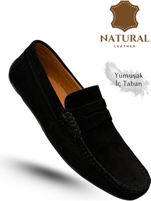 Sermoda Erkek Loafer - Hakiki Deri Rok Loafer Erkek Ayakkabı Süet Siyah