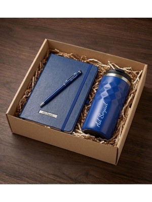 vegahediye v vega Kişiye Özel Geometrik Termos & Defter & Touchpen Kalem Hediye Seti