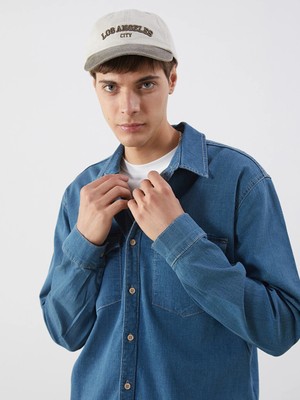 LC Waikiki Yeşil Regular Fit Uzun Kollu Erkek Jean Gömlek