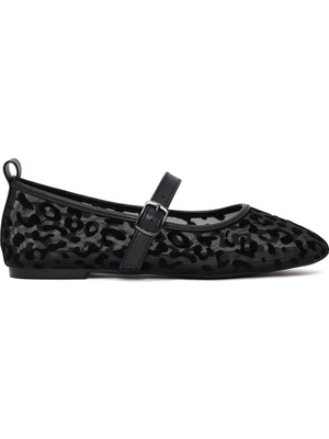 Derimod Kadın Siyah Leopar Desenli Kumaş Babet 26PFE49466F