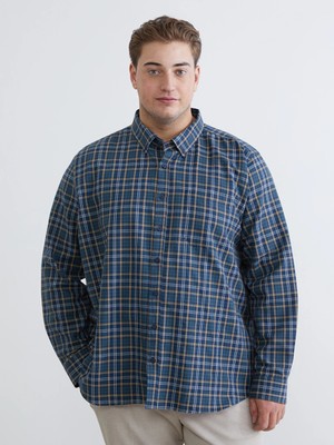 LC Waikiki Yeşil Büyük Beden Regular Fit Uzun Kollu Ekose Gabardin Erkek Gömlek