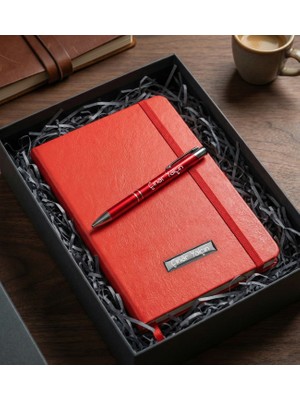vegahediye v vega Kişiye Özel Kırmızı Defter & Kırmızı Kalem Ofis Hediye Seti