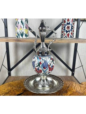 Çini Evi Geleneksel Lale ve Karanfil Desenli Iznik Çini Ibrik Seti