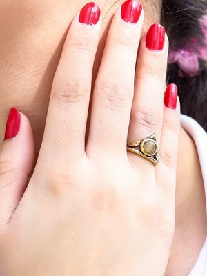 Esha Doğal Taş Sitrin Doğal Taşlı Antik Model Kadın Ayarlanabillir Yüzük EUY72S