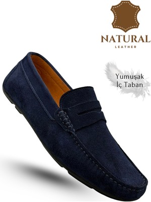 Sermoda Erkek Loafer - Hakiki Deri Rok Loafer Erkek Ayakkabı Süet Lacivert