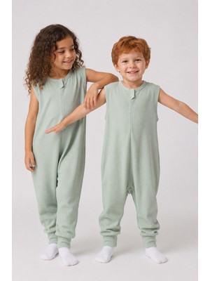 1 Tog Yazlık Çocuk Uyku Tulumu 1-8 Yaş Unisex Kısa Kollu %100 Pamuk Waffle 2702