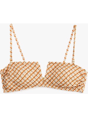 Koton Dokulu Ekose Straplez Bandeau Bikini Üstü