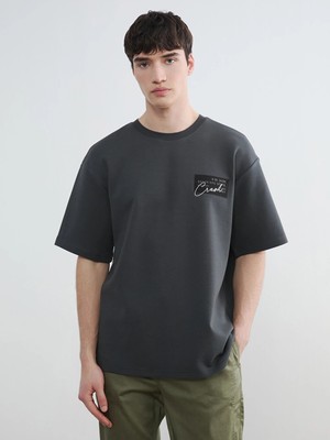 LC Waikiki Antrasit Loose Fit Nyc Baskılı Erkek Tişört