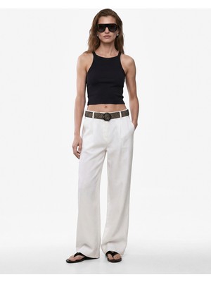 Koton Pamuklu Ribanalı Slim Fit Kolsuz Halter Yaka Crop Top