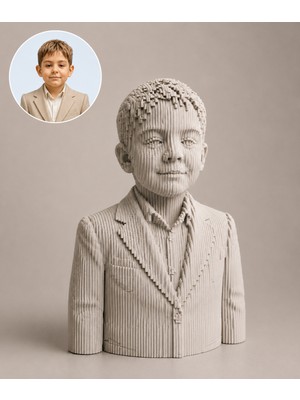 Layerart Atelier Kişiye Özel Fotoğraftan Heykele Parametrik Çocuk Büstü Ahşap Heykel – Fotoğraftan Parametrik Katmanlı Tasarım