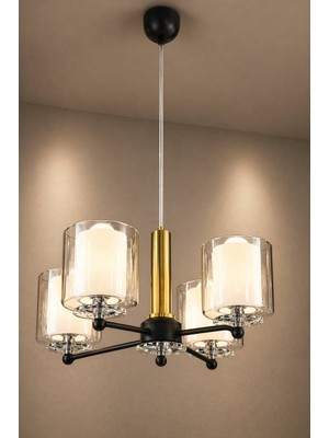 Minimal Luxury Crystal Black & Gold Quad Cam Avize