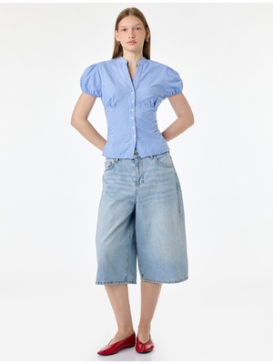 Koton Pamuklu Slim Fit Poplin Balon Kollu V Yaka Gömlek