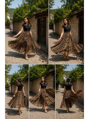 Liliang Collection Belden Bağlamalı Desenli Etek