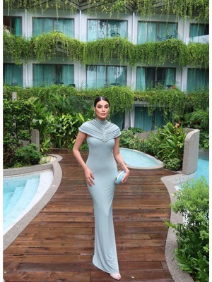Esra Helvacı Eh Collection Drape Yaka Maxi Elbise