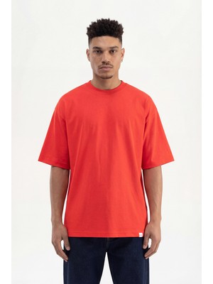 Machinist Erkek Basic Pamuklu Super Oversize Tişört Nar