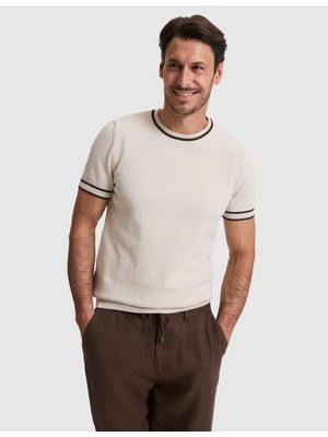 Pierre Cardin Erkek Koyu Bej Slim Fit %100 Pamuk Bisiklet Yaka Triko Tişört 50328164-VR088