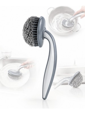 Beylini 20GR Tutma Saplı Bulaşık Teli Ergonomik Dayanıklı Paslanmaz Bulaşık Ovma Fırçası Yağ Kir Pas Sökücü Fırın Ocak