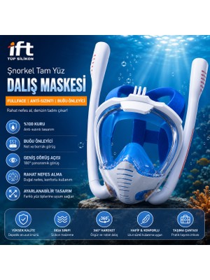 Artnest Çift Tüplü Tam Yüz Şnorkel Dalış Maskesi (S/M BEDEN) Full Face Buğu Önleyici Anti-Sızıntı 180° Panoramik Görüşlü Kamera Aparatlı