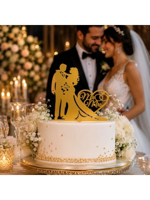 Dodomar Bride Gelin Damat Pasta Üstü Plexi Çubuklu Nikah Düğün Pasta Süsü Dekoru