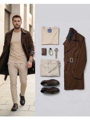 Beystil Erkek Krem Slim Fit Casual Jogger Pantolon