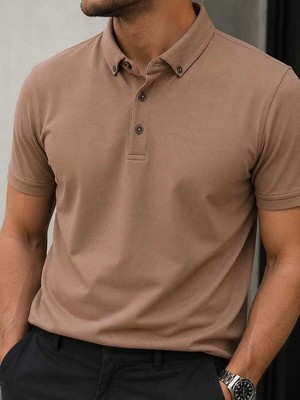 Beystil Erkek Camel Polo Yaka Düğmeli T-Şhirt 263461